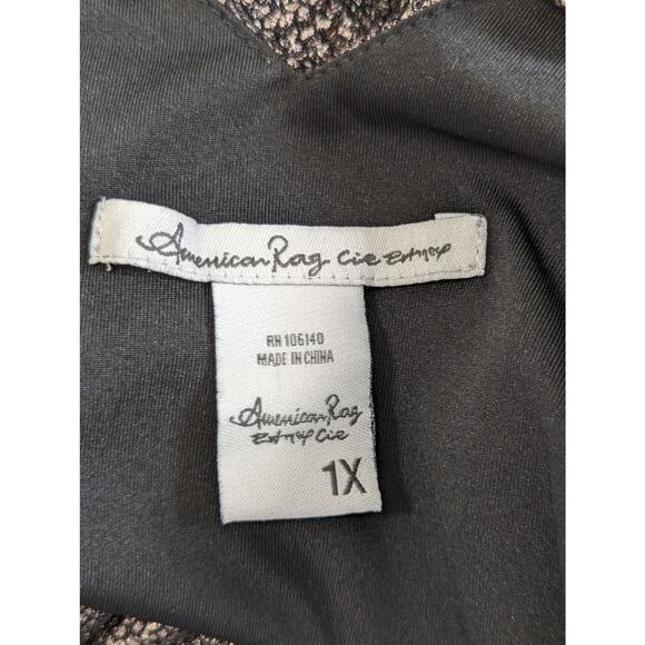 AMERICAN RAG! SHIMMERY TAUPE SPOTTED METALLIC ON BLACK DRESS, TOP! SZ 1X - Picture 7 of 9